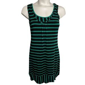 Calvin Klein Dress Womens 2 XS Green Black Stripe Sleeveless Scoop-Neck Contrast